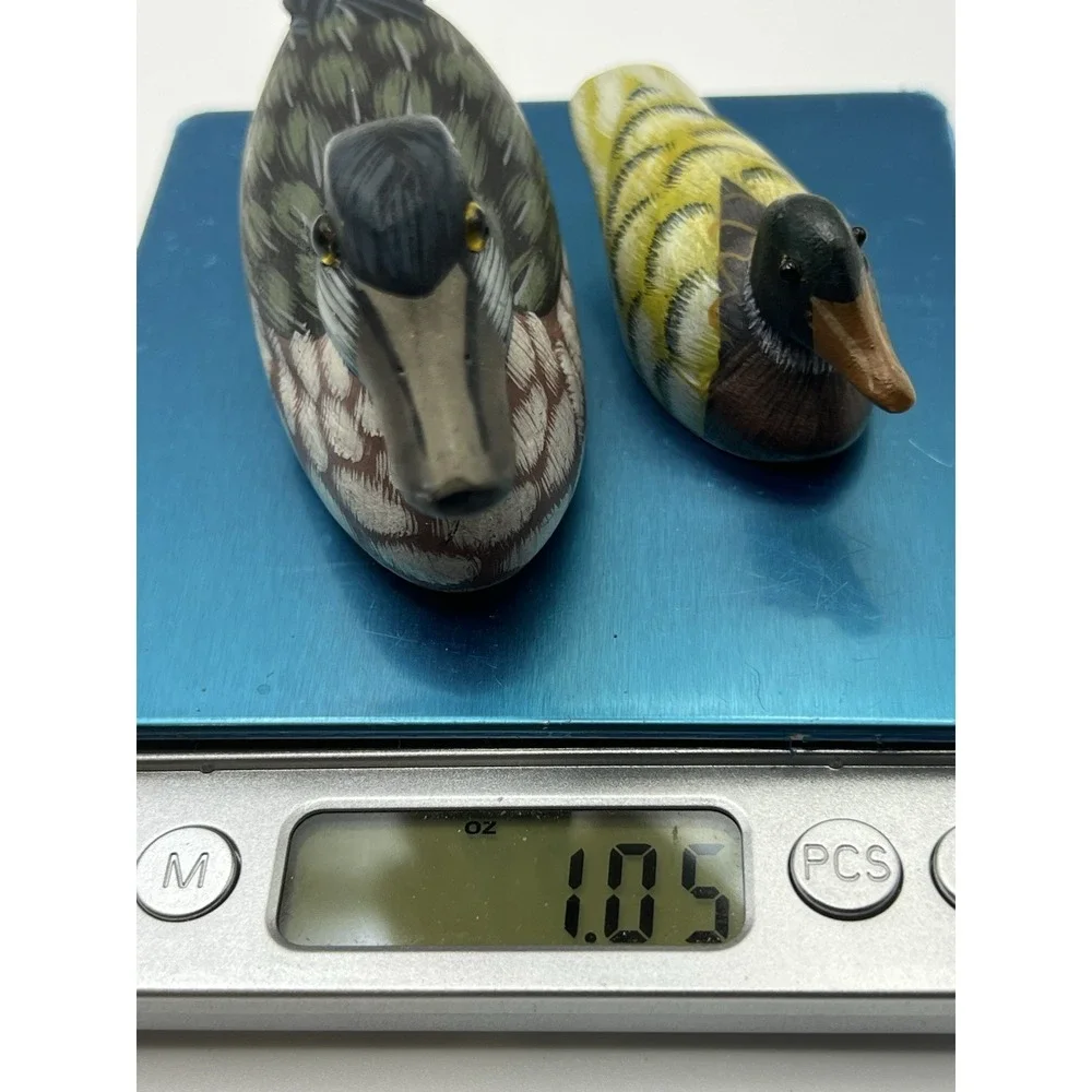 Lot of 2 Small Carved Wooden Ducks Miniature Decoys Figurine READ